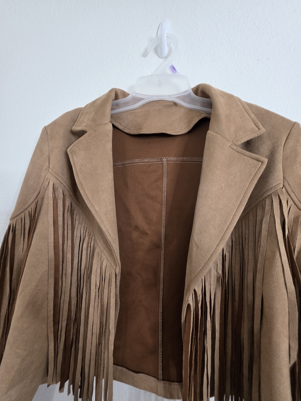 Womens Faux Suede Fringe Cropped Jacket Tan Brown Western Cowgirl Small - Picture 3 of 14